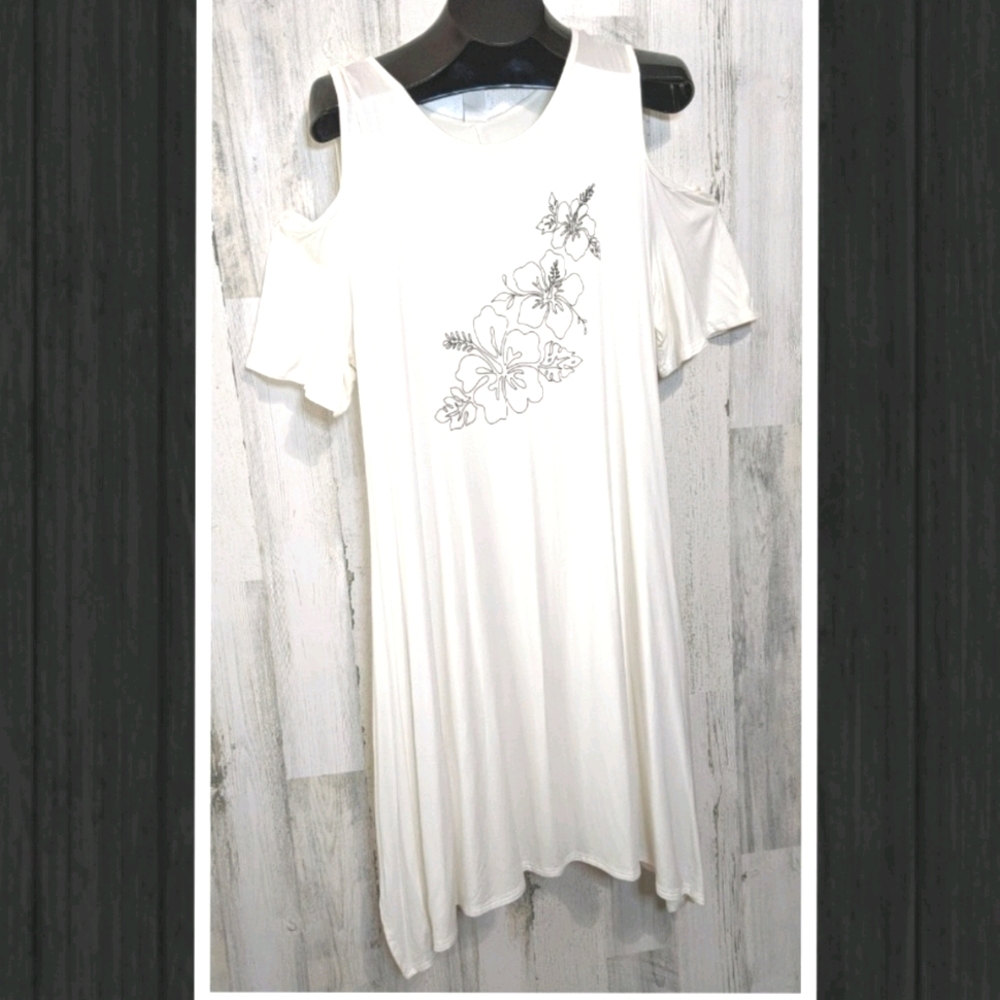 J MODE NEW White Floral Cold Shoulder Dress Swim Cover Plus 2X